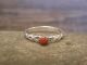 Navajo Indian Sterling Silver Round Coral Ring by Lonjose - Size 5.5