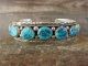 Navajo Indian Sterling Silver Turquoise Row Bracelet - Signed VY