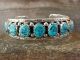 Navajo Indian Sterling Silver Turquoise Row Bracelet - Signed MT