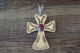 Navajo Nickel Silver Coral Cross Pendant Bobby Cleveland