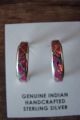 Zuni Indian Jewelry Rose Red Opal Inlay Half Hoop Earrings! Tina Gasper