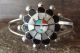 Zuni Indian Jewelry Sterling Silver MOP, Jet, Coral Inlay Sunface Bracelet - Lonjose 
