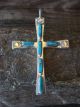 Zuni Indian Sterling Silver Turquoise Cross Pendant Signed C. Iule