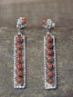 Zuni Indian Sterling Silver Coral Row Post Dangle Earrings - Laate