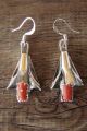 Navajo Sterling Silver Coral Squash Blossom Dangle Earrings - L. Yazzie