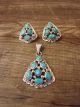 Navajo Sterling Silver Turquoise Cluster Pendant and Earrings Set by M. Chee