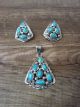 Navajo Sterling Silver Turquoise Cluster Pendant and Earrings Set by M. Chee