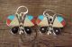 Zuni Sterling Silver Turquoise Multistone Inlay Butterfly Earrings! 