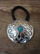 Navajo Jewelry Turquoise Stamped Silver Concho Hair Tie - Signed PL
