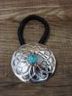 Navajo Jewelry Turquoise Stamped Silver Concho Hair Tie - Signed PL