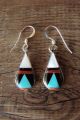 Zuni Sterling Silver Turquoise Multistone Inlay Dangle Earrings! 