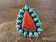 Navajo Indian Sterling Silver Spiny & Turquoise Cluster Ring - Lewis - Size 8.5