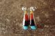 Zuni Sterling Silver Turquoise Multistone Inlay Hoop Post Earrings! Booqua