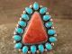 Navajo Indian Sterling Silver Spiny & Turquoise Cluster Ring - Lewis - Size 6