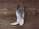 Navajo Indian Hand Stamped Sterling Silver Turquoise Boot Key Ring by Shirley Skeets
