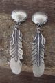 Navajo Hand Stamped Sterling Silver Concho Feather Post Earrings by G. Yazzie
