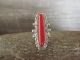 Navajo Indian Sterling Silver Coral Ring Signed MD - Size 5.5