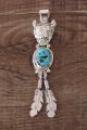 Navajo Jewelry Sterling Silver Buffalo Turquoise Feather Pendant By Francisco