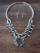 Small Navajo Sterling Silver Turquoise Squash Blossom Necklace Set - PG