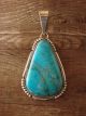 Large Navajo Indian Sterling Silver Genuine Turquoise Pendant Signed KC