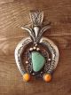 Navajo Indian Sterling Silver Turquoise & Spiny Oyster Cast Naja Pendant Signed K Billah