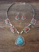 Navajo Sterling Silver Turquoise and Coral Desert Pearl Necklace Set - Tom Lewis