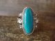 Navajo Indian Sterling Silver Feather Turquoise Ring by Saunders - Size 8.5