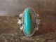 Navajo Indian Sterling Silver Feather Turquoise Ring by Saunders - Size 9.5