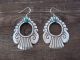 Navajo Indian Sterling Silver Turquoise Stamped Dangle Earrings - T&R Singer