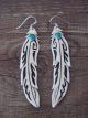 Navajo Sterling Silver Turquoise Stamped Feather Dangle Earrings - T&R Singer