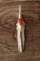 Native American Sterling Silver 14kt Gold Fill Feather Coral Pendant - Becenti