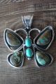 Navajo Sterling Silver Turquoise Butterfly Pendant - E. Richards