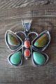 Navajo Sterling Silver Turquoise Spiny Oyster Butterfly Pendant - E. Richards