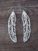 Navajo Sterling Silver Stamped Feather Dangle Earrings - T&R Singer