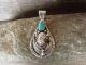 Navajo Jewelry Sterling Silver Buffalo Turquoise Feather Pendant By Francisco