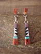 Zuni Sterling Silver Turquoise Spiny Oyster Inlay Post Earrings - Elena Ponchuella