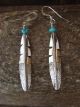 Native American Sterling Silver Turquoise Stamped Feather Earrings - Arviso