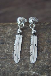 Native American Indian Jewelry Sterling Silver Feather Earrings Marvin Arviso 