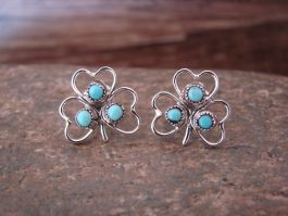 Pab... Small Zuni Indian Jewelry Sterling Silver Turquoise Heart Post Earrings 