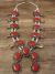 Large Navajo Nickel Silver Coral Squash Blossom Necklace Signed JC