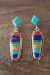 Navajo Sterling Silver Turquoise Spiny Oyster Lapis Inlay Post Earrings - Julius Burbank