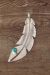 Navajo Hand Stamped Silver Feather Turquoise Pendant - Long
