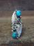 Navajo Sterling Silver Feather & Turquoise Ring by Saunders - Size 6