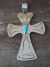 Native American Navajo Nickel Silver Turquoise Cross Pendant Signed Bobby Cleveland