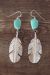 Navajo Sterling Silver Turquoise  Dangle Feather Earrings by Ben Begay