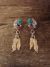 Navajo Sterling Silver Turquoise Coral Feather Post Earrings! Spencer