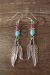 Navajo Sterling Silver Turquoise Coral Feather Dangle Earrings! Begay