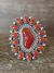 Navajo Indian Sterling Silver & Coral Cluster Ring by Lewis - Size 6.5