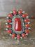 Navajo Indian Sterling Silver & Coral Cluster Ring by Lewis - Size 9