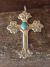 Navajo Indian Jewelry Hand Stamped Sterling Silver Turquoise Cross Pendant 